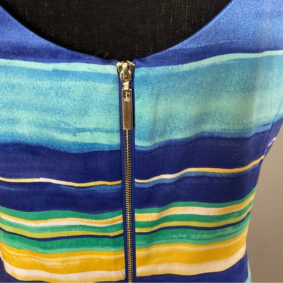 Pappagallo Sheath Dress Blue Lagoon Multi Stripe Lined Sleeveless. - Picture 8 of 8